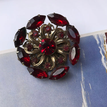 Vintage Round Red Rhinestone Brooch Jewelry Bloomers and Frocks